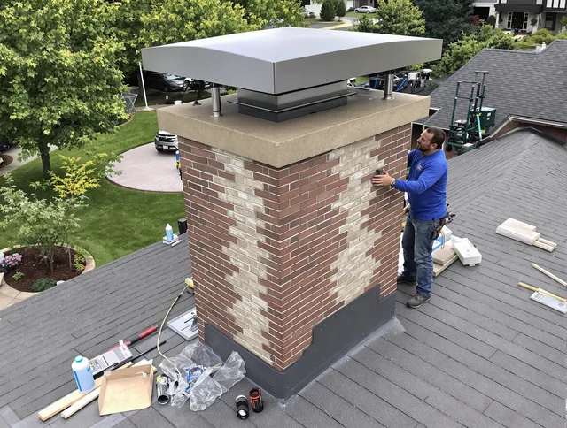 Norwalk Chimney Sweep team working on a custom chimney remodel in Norwalk, CA