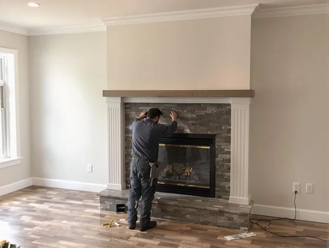 Norwalk Chimney Sweep finishing a custom fireplace install in Norwalk, CA